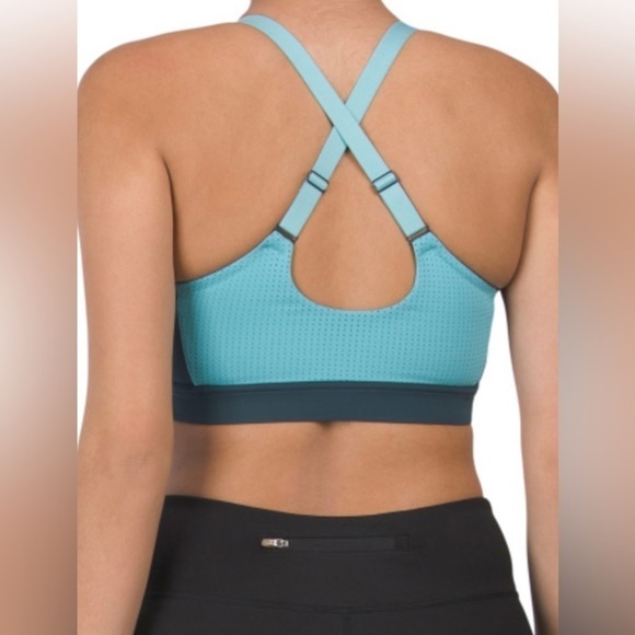 NWT Peloton Blue Colorblock Mesh Crisscross Back Logo Sports Bra Size Small - Picture 4 of 7